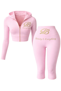 cropped zip up hoodie and high waisted leggings