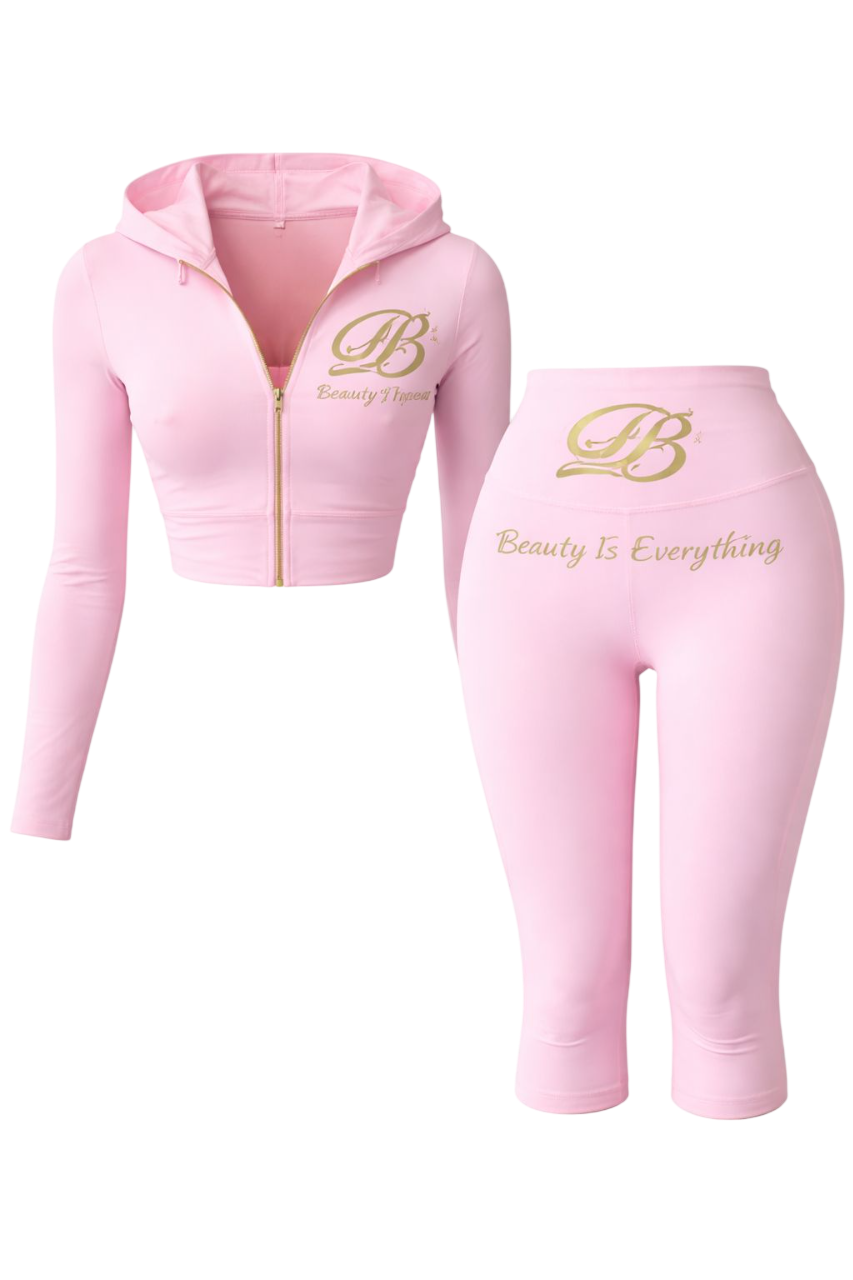 cropped zip up hoodie and high waisted leggings